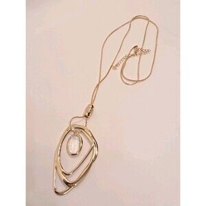 NEW Premier Designs Glass Gold Tone Asymmetric Ovals Pendant Necklace 32-35"